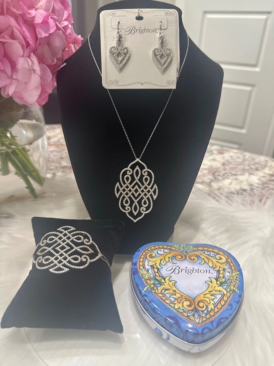 Brighton Jewelry - Brighton TAMAL Swarovski Crystal Silver Statement Necklace Bracelet Earring RARE